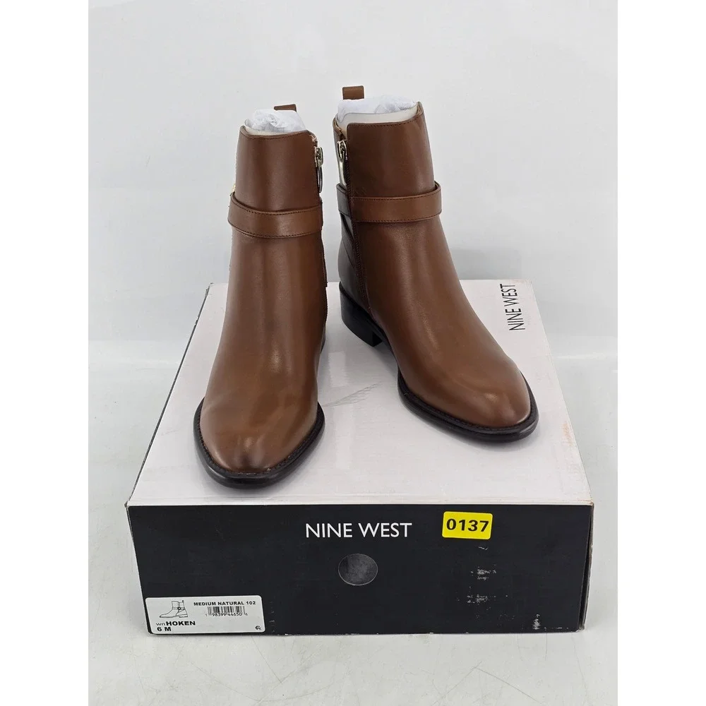 Nine West Hoken Ankle Boots Womens 6M Medium Natural Brown Leather - New